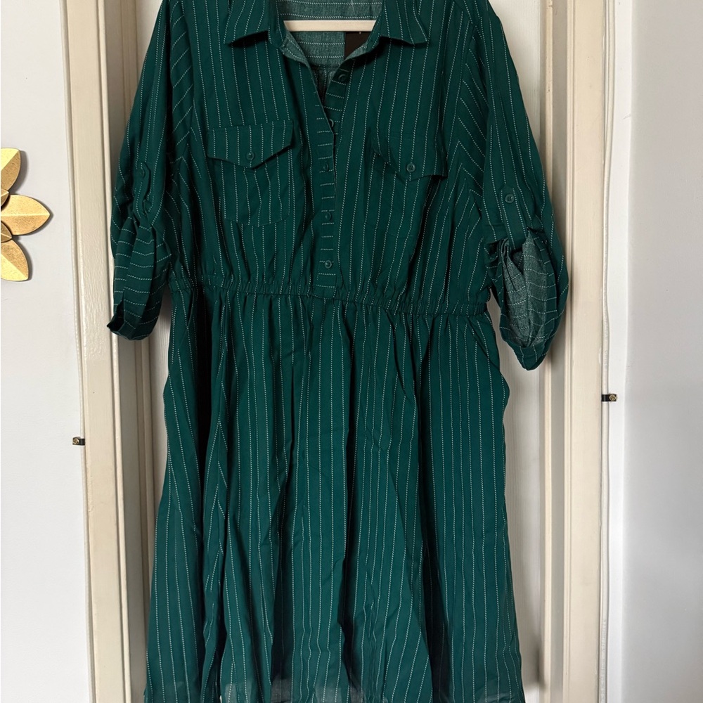 Torrid Green Buttoned Tiered Sundress with Notched Collar